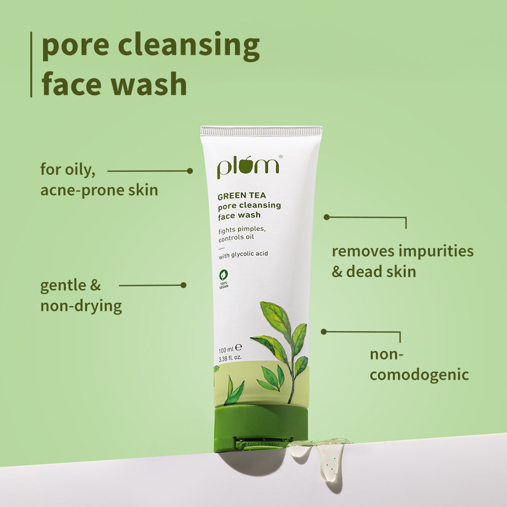 Plum Green Tea PM Reset Kit for Oily, Acne-prone Skin with Green Tea Face Wash, Green Tea Toner, and Green Tea Night Gel